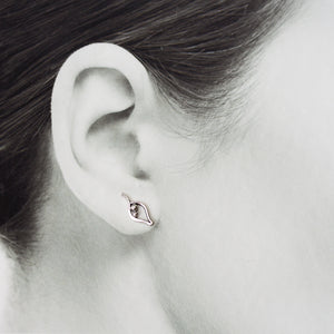 Silver Leaf Studs, Outline With Two Beads - jewelry by CookOnStrike