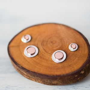 Stylish Double Piercing Earrings Set, Sterling Silver and Copper - jewelry by CookOnStrike