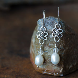 White Pearl and Crystal Dangle Earrings - jewelry by CookOnStrike
