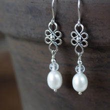 Load image into Gallery viewer, White Pearl and Crystal Dangle Earrings - jewelry by CookOnStrike