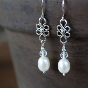 White Pearl and Crystal Dangle Earrings - jewelry by CookOnStrike