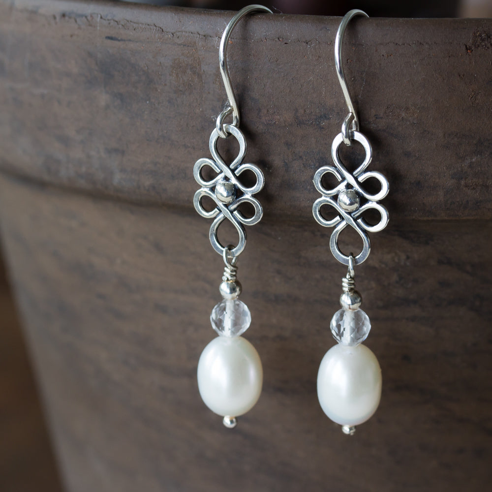 White Pearl and Crystal Dangle Earrings - jewelry by CookOnStrike