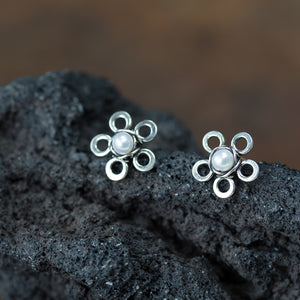 Tiny White Pearl Flower Stud Earrings - jewelry by CookOnStrike