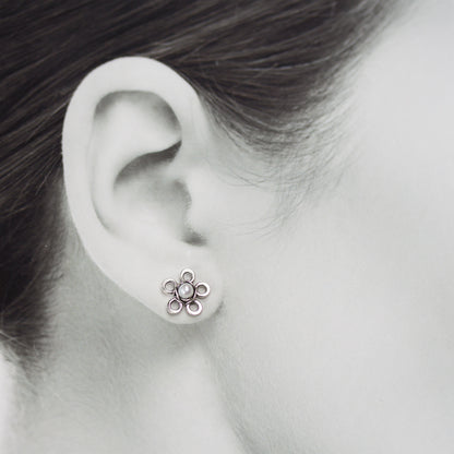 Tiny White Pearl Flower Stud Earrings - jewelry by CookOnStrike