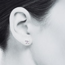 Load image into Gallery viewer, Handcrafted Greek Letter Pi Stud Earrings, Sterling Silver - jewelry by CookOnStrike