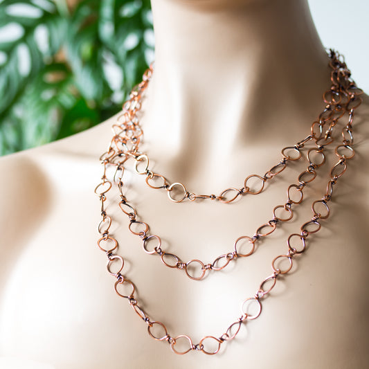 Large Hammered Wire Wrapped Copper Chain Necklace - jewelry by CookOnStrike