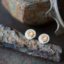 Load image into Gallery viewer, 6.5mm Hex Nut Stud Earrings, Sterling Silver and Copper - jewelry by CookOnStrike