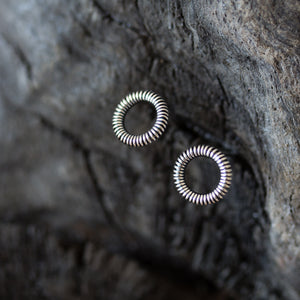 Tiny Wire Wrapped Circle Coil Studs, Sterling Silver - jewelry by CookOnStrike