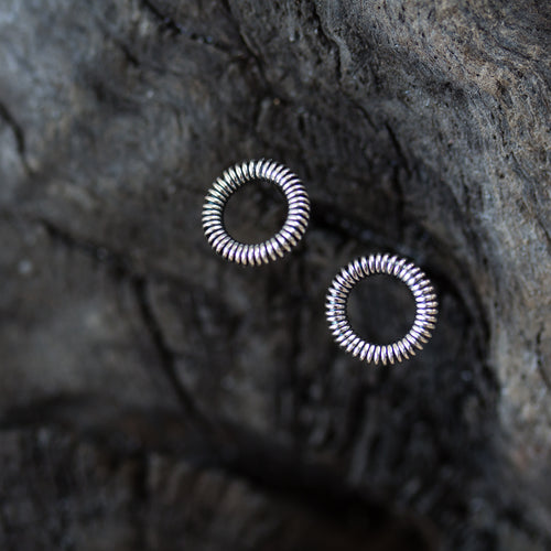 Tiny Wire Wrapped Circle Coil Studs, Sterling Silver - jewelry by CookOnStrike