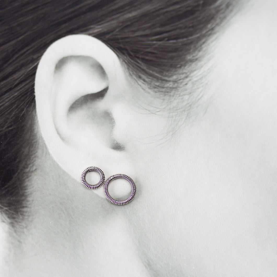 Wire Wrapped Circle Studs For Double Piercing, Sterling Silver - jewelry by CookOnStrike