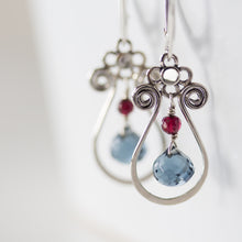 Load image into Gallery viewer, Blue and Red Gemstone Leverback Earrings, 925 sterling silver - jewelry by CookOnStrike
