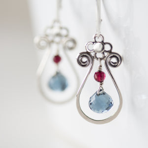 Blue and Red Gemstone Leverback Earrings, 925 sterling silver - jewelry by CookOnStrike