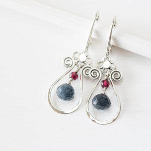 Blue and Red Gemstone Leverback Earrings, 925 sterling silver - jewelry by CookOnStrike