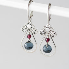 Load image into Gallery viewer, Blue and Red Gemstone Leverback Earrings, 925 sterling silver - jewelry by CookOnStrike