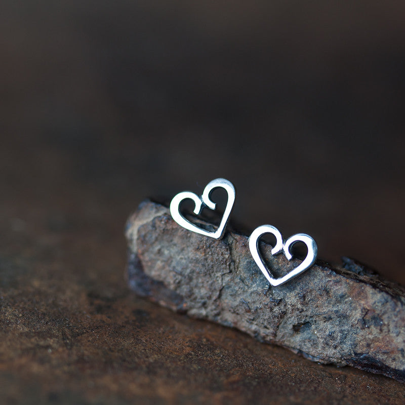 Tiny Heart Stud Earrings, romantic gift for her - jewelry by CookOnStrike