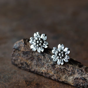 Handmade Flower Stud Earrings, Sterling Silver - jewelry by CookOnStrike