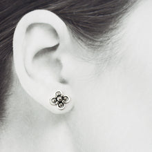Load image into Gallery viewer, Atomic Arabesque Starburst Flower Stud Earrings, Sterling Silver - jewelry by CookOnStrike
