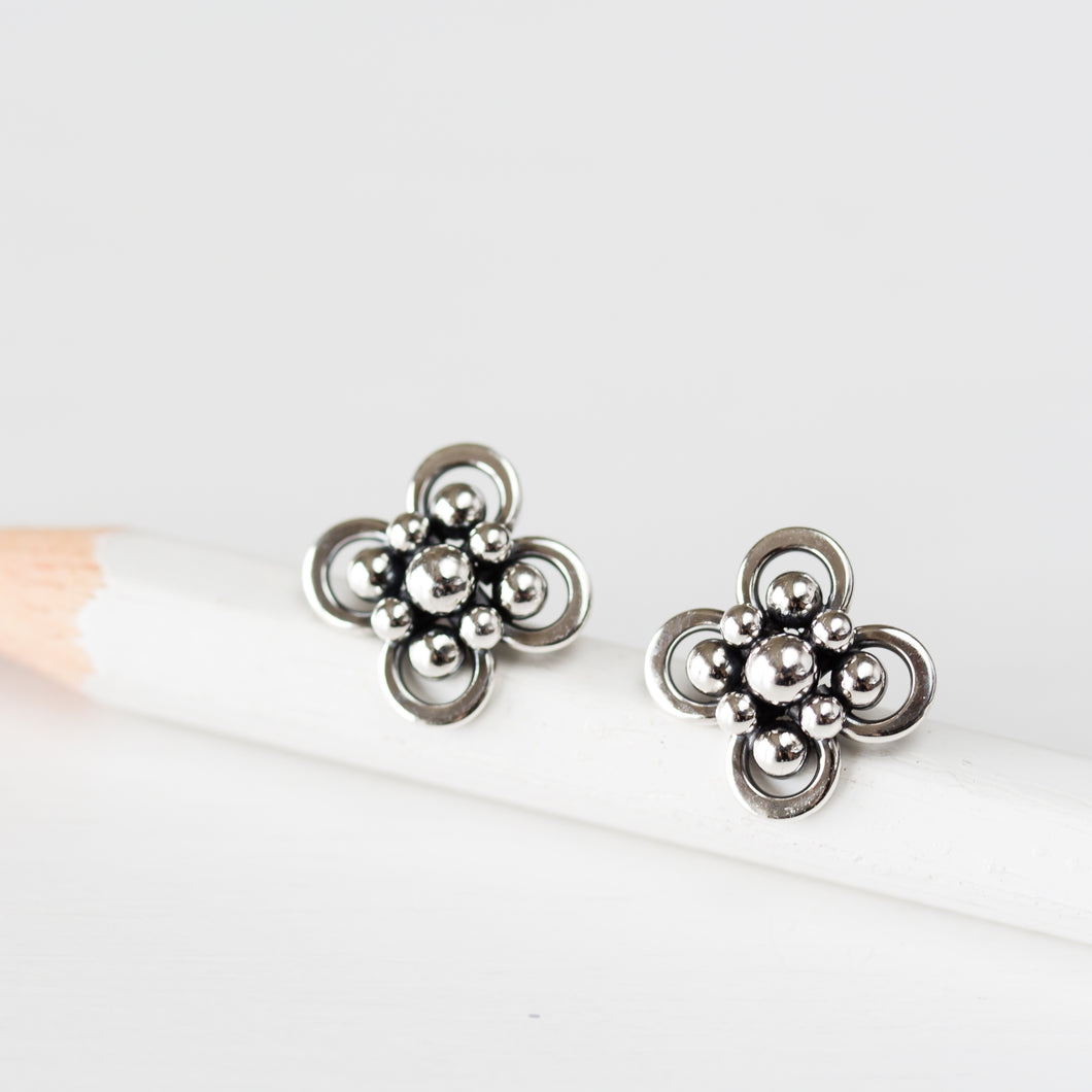Atomic Arabesque Starburst Flower Stud Earrings, Sterling Silver - jewelry by CookOnStrike
