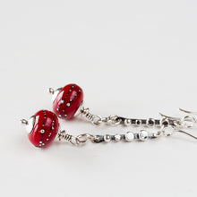 Load image into Gallery viewer, Contemporary Cherry Red Lampwork Earrings, Sterling Silver - jewelry by CookOnStrike