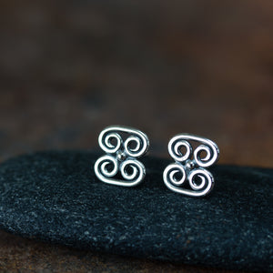 Small Quadruple Spiral Ornament Stud Earrings, Sterling Silver - jewelry by CookOnStrike