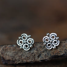 Load image into Gallery viewer, Small Intricate Spiral and Dot Ornamental Stud Earrings, Sterling Silver - jewelry by CookOnStrike