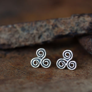 Small Celtic Triskele Earrings, 8mm Triple spiral - jewelry by CookOnStrike