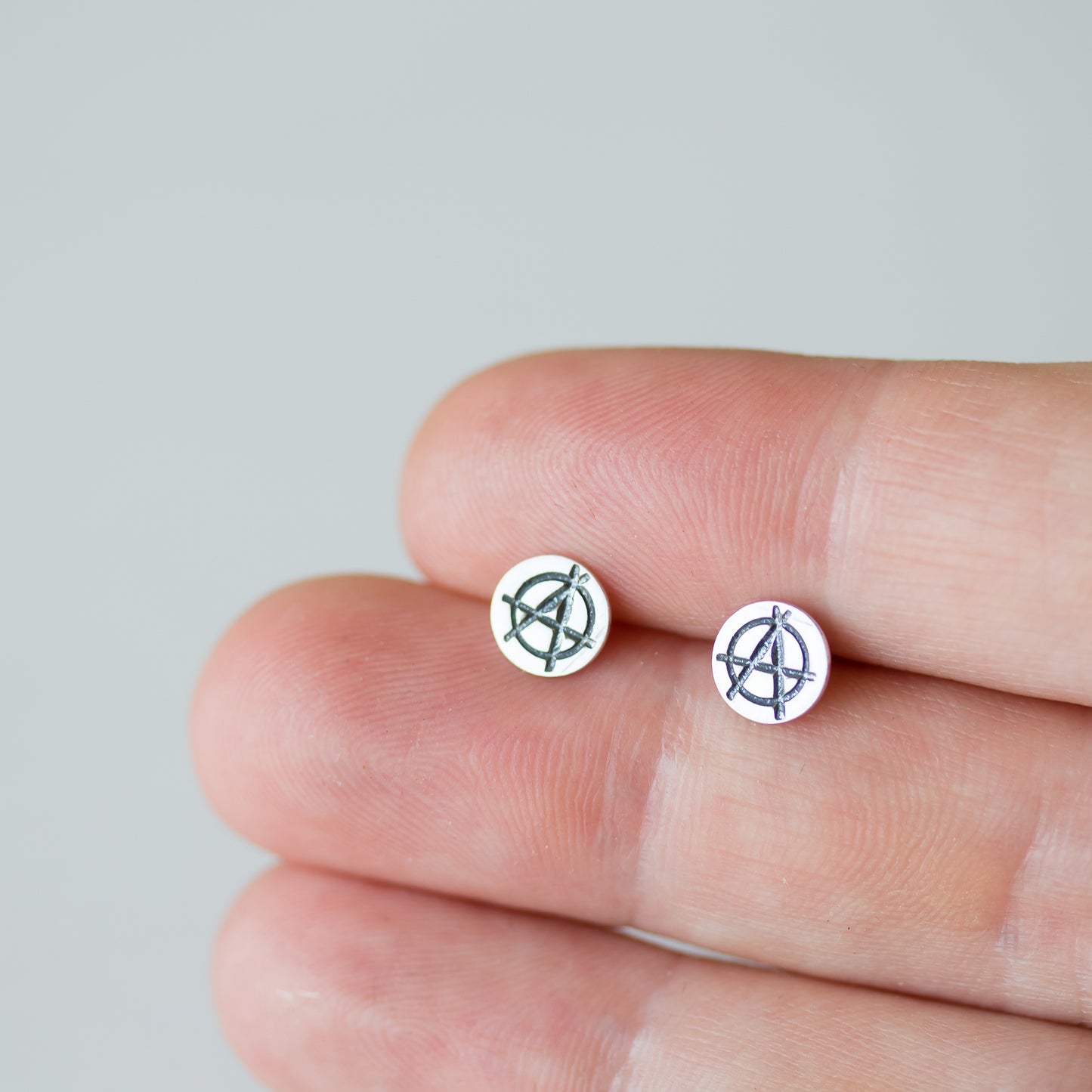 Punk Rock Anarchy Logo Stud Earrings, Hand Stamped Sterling Silver - jewelry by CookOnStrike