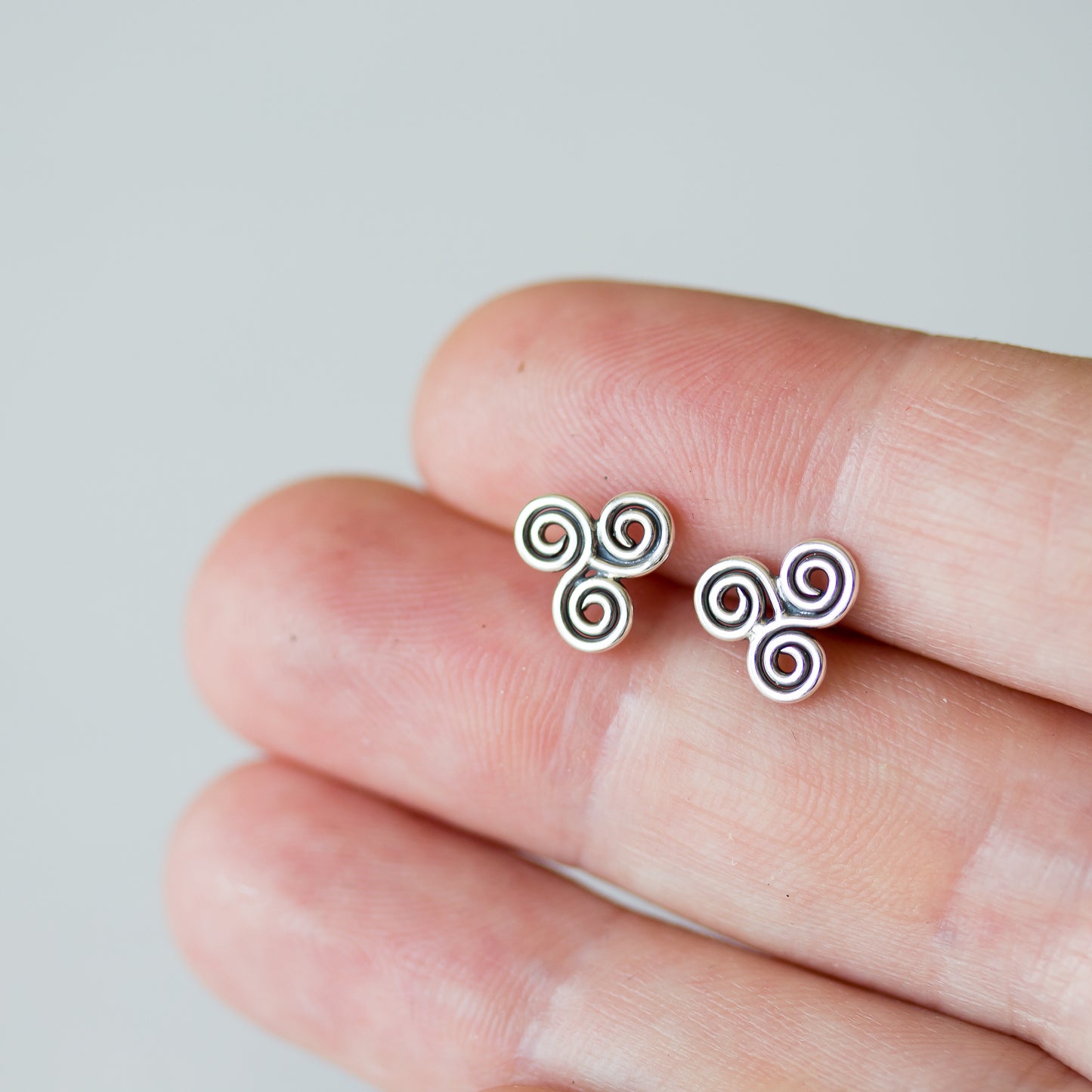 Small Celtic Triskele Earrings, 8mm Triple spiral - jewelry by CookOnStrike