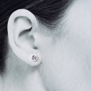 Punk Rock Anarchy Logo Stud Earrings, Hand Stamped Sterling Silver - jewelry by CookOnStrike