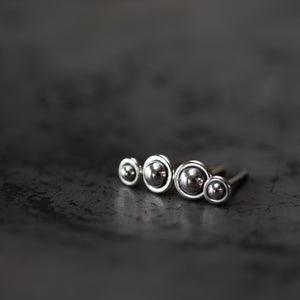4.5mm and 3mm Ball in Circle "UFO" Studs, Double Piercing Set in Sterling Silver - CookOnStrike