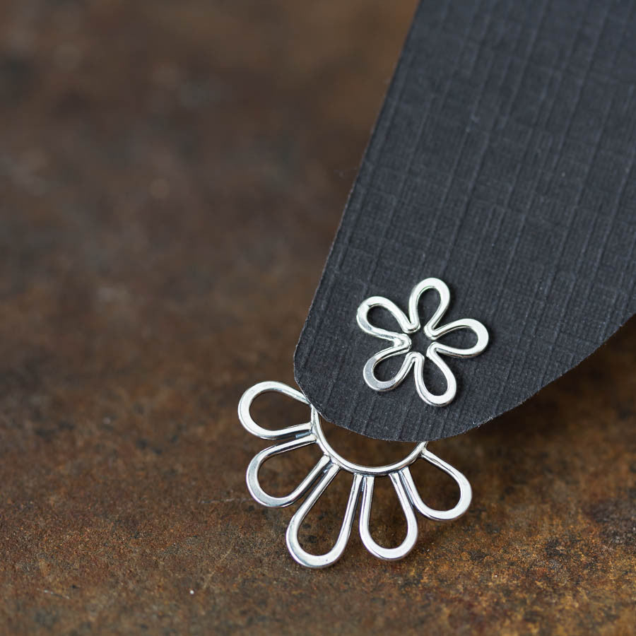 Modern Minimal Silver Petals Ear Jackets, Front And Back Earring Sets - jewelry by CookOnStrike