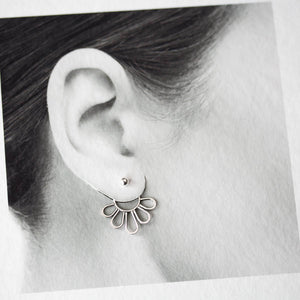 Modern Minimal Silver Petals Ear Jackets, Front And Back Earring Sets - jewelry by CookOnStrike