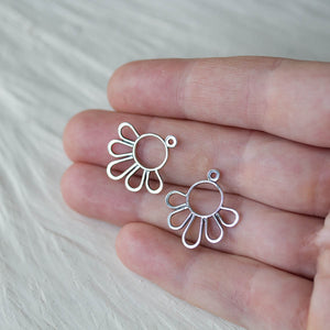 Modern Minimal Silver Petals Ear Jackets, Front And Back Earring Sets - jewelry by CookOnStrike