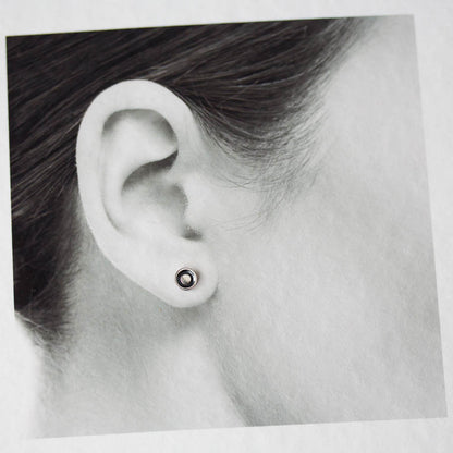 Round Stud Earrings, Black Dome with a Shiny Silver Dot - jewelry by CookOnStrike
