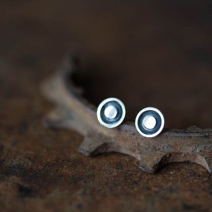Round Stud Earrings, Black Dome with a Shiny Silver Dot - jewelry by CookOnStrike