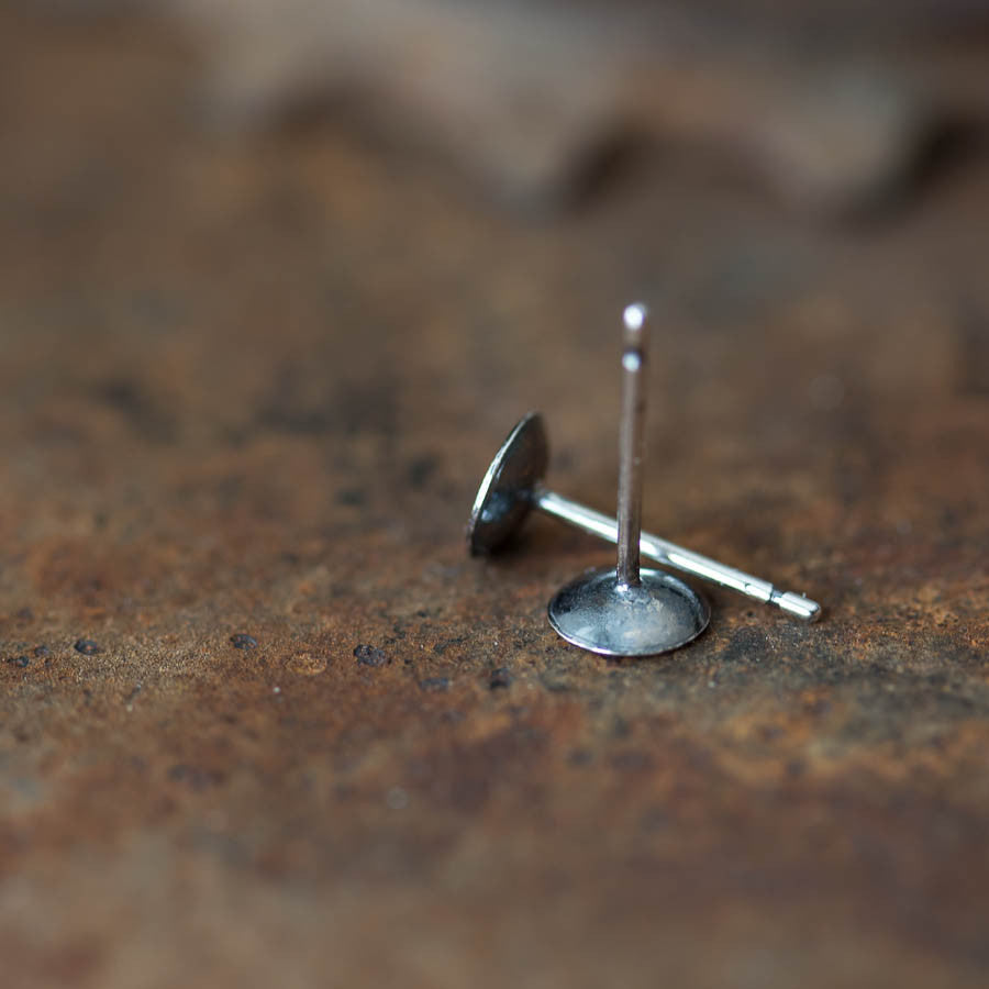 Round Stud Earrings, Black Dome with a Shiny Silver Dot - jewelry by CookOnStrike