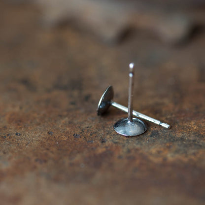 Round Stud Earrings, Black Dome with a Shiny Silver Dot - jewelry by CookOnStrike