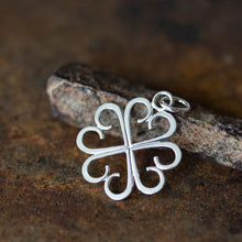 Load image into Gallery viewer, Good Luck Pendant, Small Four Leaf Clover Made of Silver Hearts - jewelry by CookOnStrike