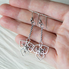 Load image into Gallery viewer, Long Elegant Statement Earrings, Unique Heart Pendulum Design - jewelry by CookOnStrike