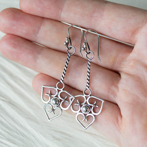 Long Elegant Statement Earrings, Unique Heart Pendulum Design - jewelry by CookOnStrike