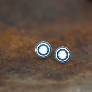 9.5mm Silver Bullseye Stud Earrings, Unisex - jewelry by CookOnStrike