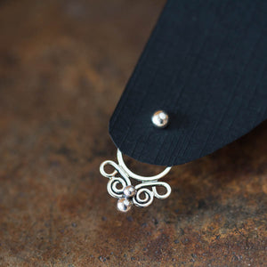 Unique handcrafted silver ear jacket earrings, stylized mini butterfly - jewelry by CookOnStrike
