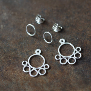 Geometric silver ear jacket earrings, minimalist solid sterling silver circles - jewelry by CookOnStrike