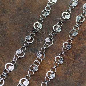 Spirals in Circles, Unique Silver Links Chain Necklace - jewelry by CookOnStrike
