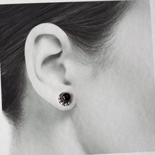 Load image into Gallery viewer, Black Onyx Studs, Round Cabochon Earrings With Silver Dots - jewelry by CookOnStrike