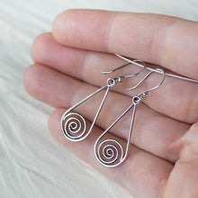Load image into Gallery viewer, Long silver teardrop earrings with spirals inside - jewelry by CookOnStrike