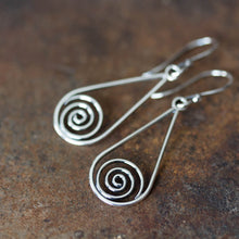 Load image into Gallery viewer, Long silver teardrop earrings with spirals inside - jewelry by CookOnStrike