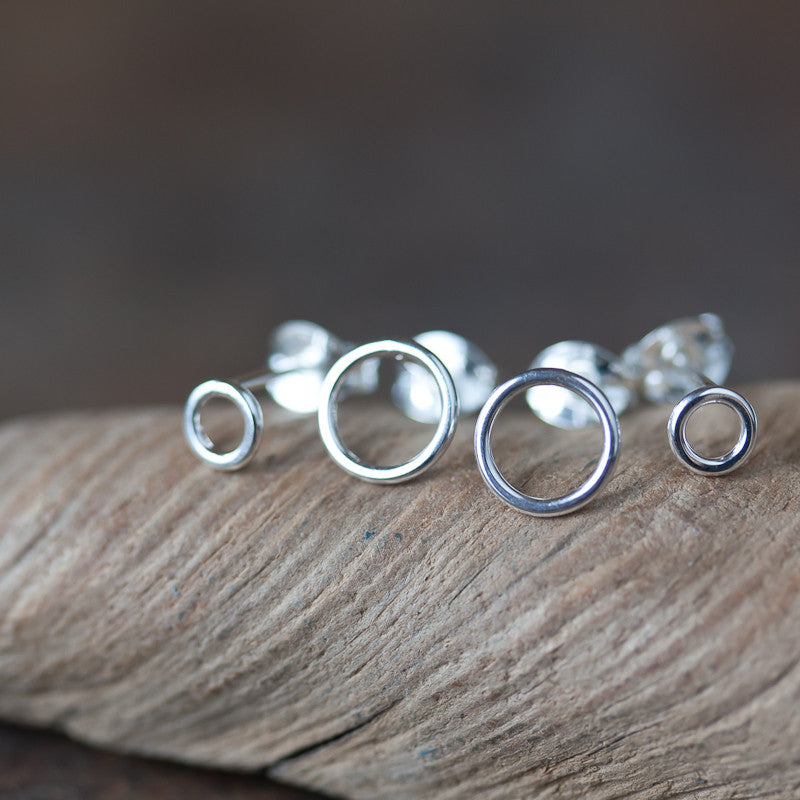Double Piercing Earring Set, Tiny Circle Earrings - jewelry by CookOnStrike
