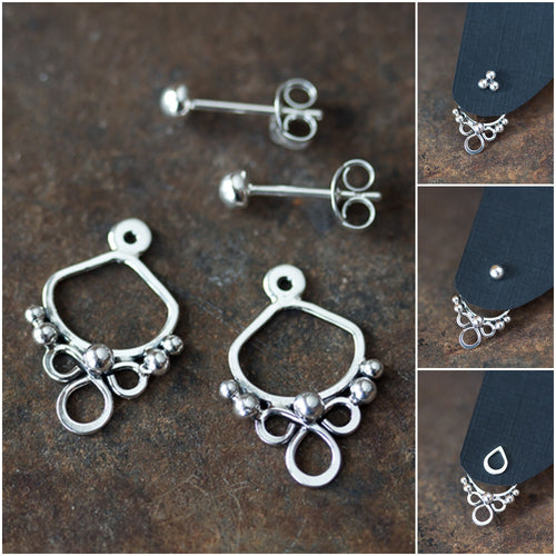 Handmade silver ear jacket earrings, mix and match front and back earring - jewelry by CookOnStrike