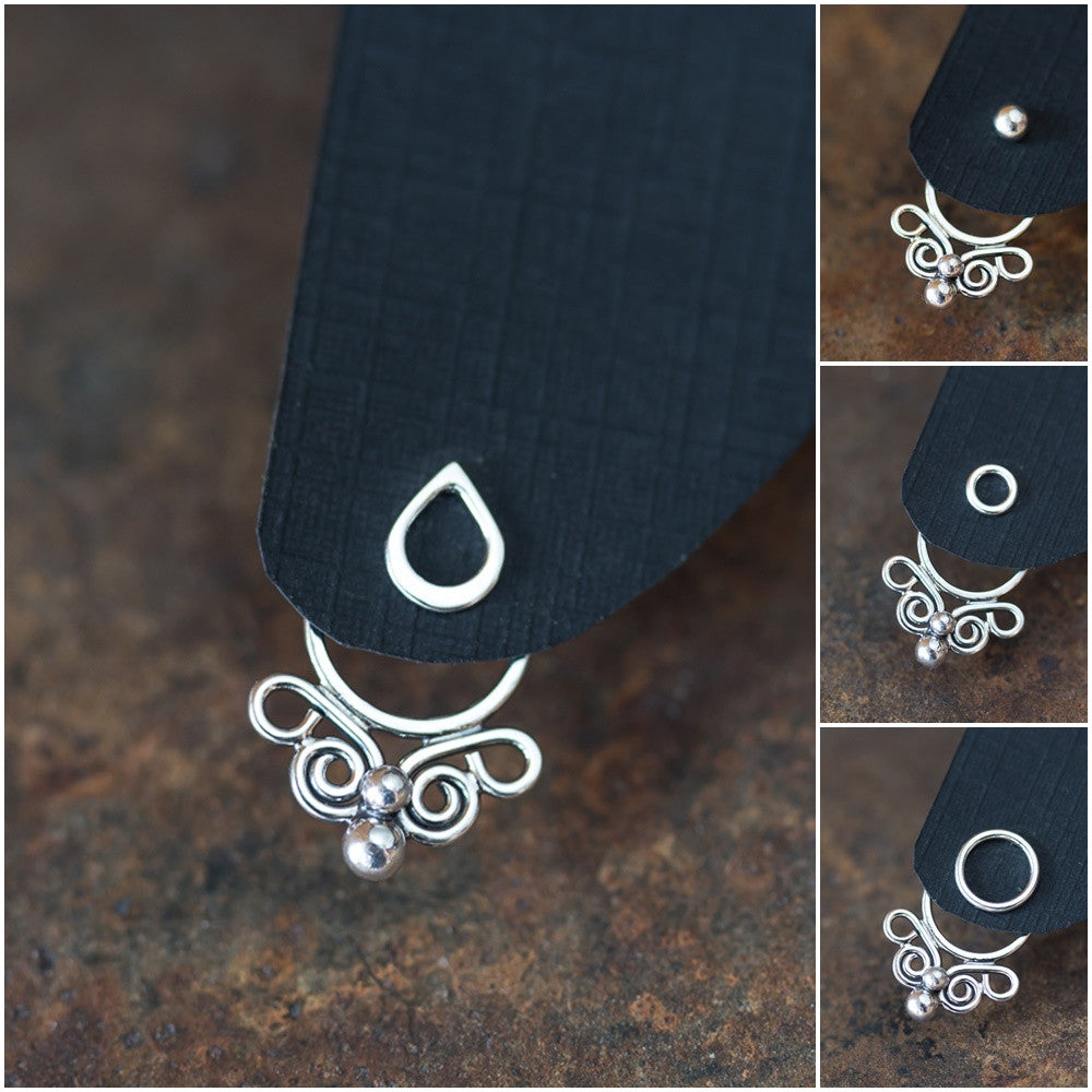 Unique handcrafted silver ear jacket earrings, stylized mini butterfly - jewelry by CookOnStrike